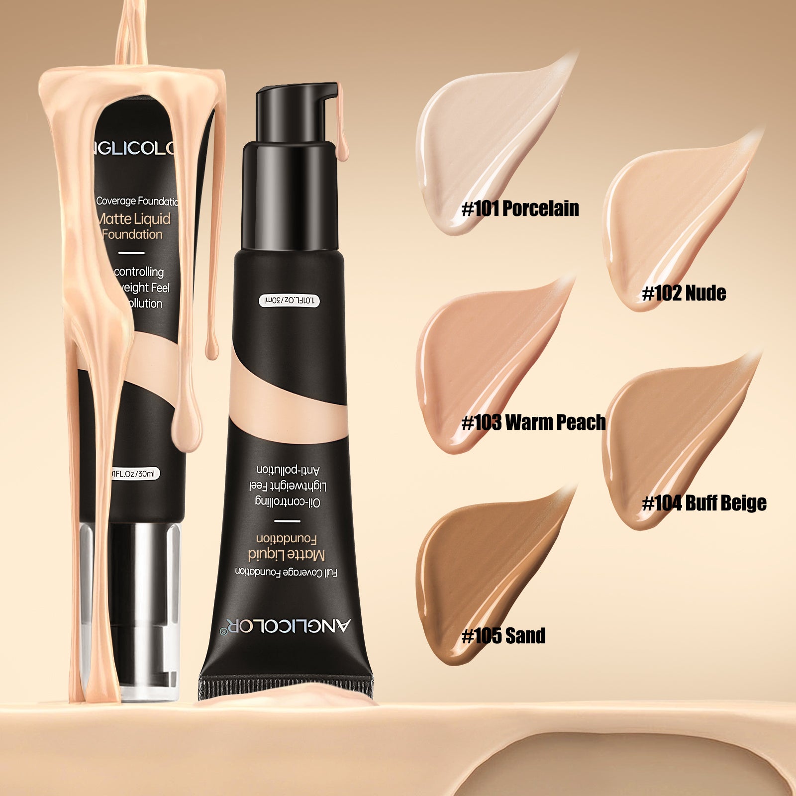 Phoera Full Coverage Foundation – Soft Matte, 30 Ml, ölfrei, Lang Anhaltend (103 Warm Peach)